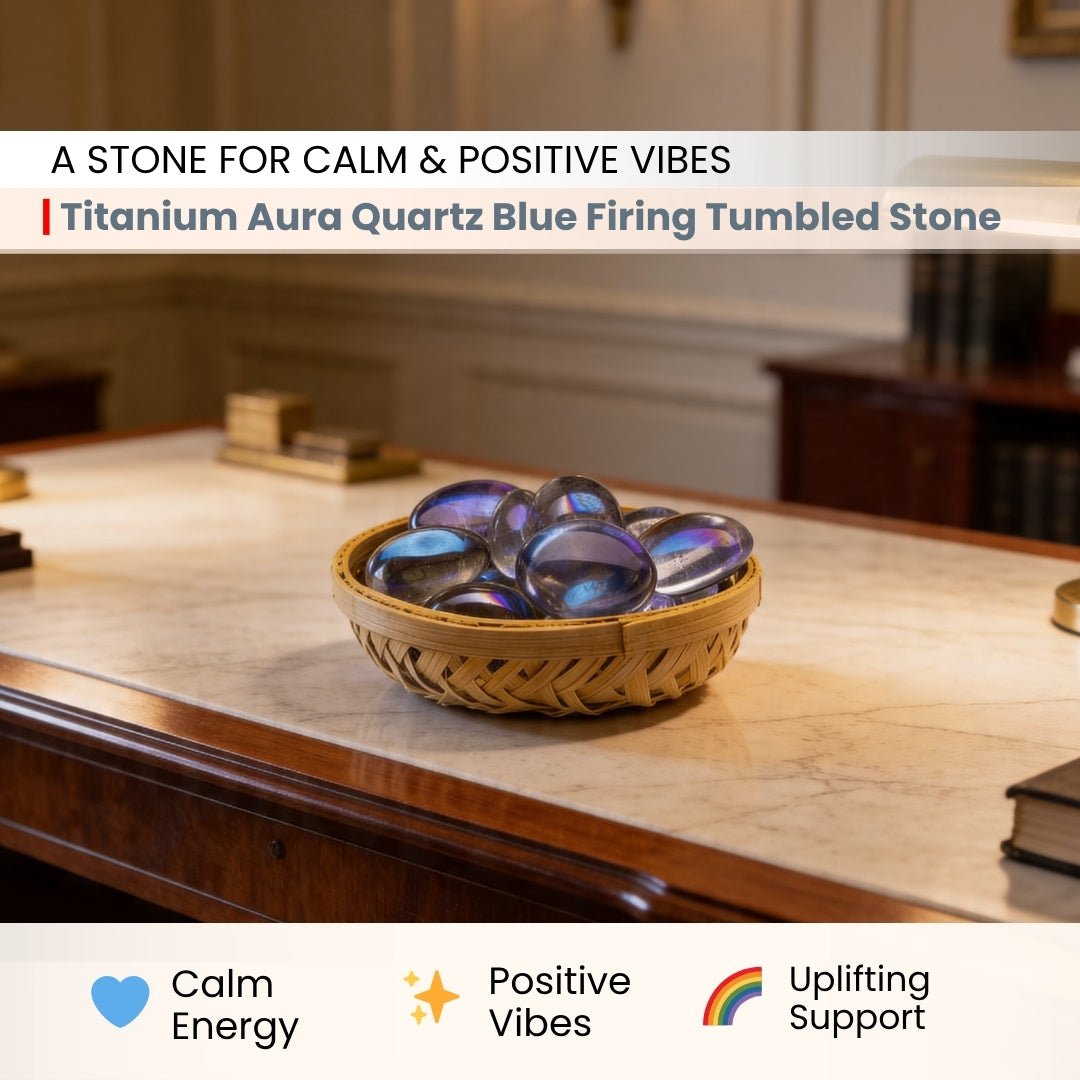 Titanium Aura Quartz Blue Firing Tumbled Stone Pebbles - plusvalueindia