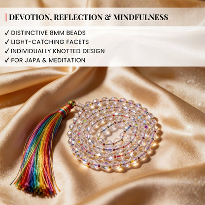 Traditional durable hand-knotted thread construction securing each smooth 8 mm titanium-treated quartz bead