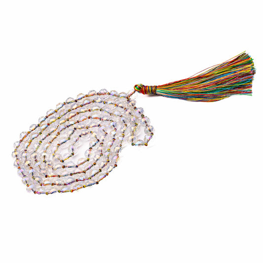 titanium aura quartz crystal firing necklace japa mala diamond cut 8mm