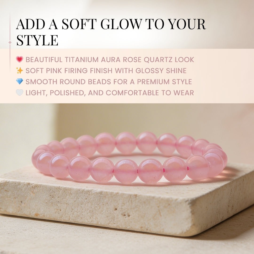 Titanium Aura Rose Quartz Firing Bracelet 8mm for Men & Women - plusvalueindia
