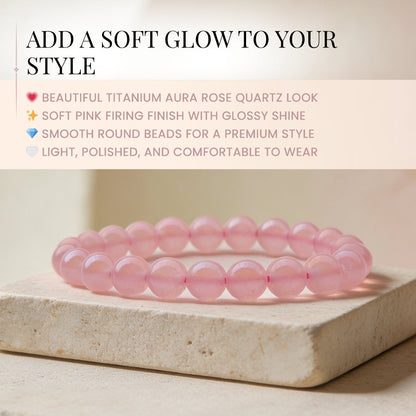 Titanium Aura Rose Quartz Firing Bracelet 8mm for Men & Women - plusvalueindia