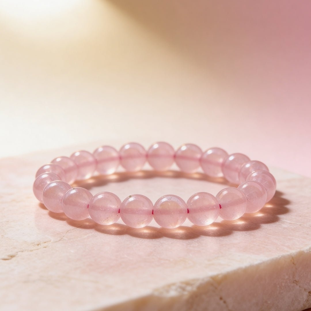 Titanium Aura Rose Quartz Firing Bracelet 8mm for Men & Women - plusvalueindia