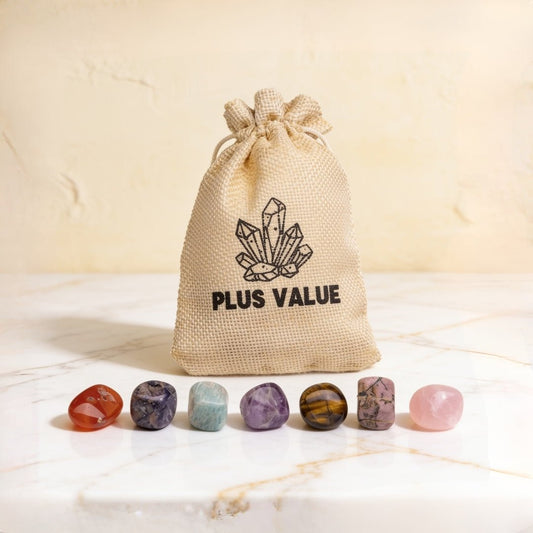 Trust and Patience pocket crystal bag featuring calming tumbled healing gemstones in a drawstring pouch