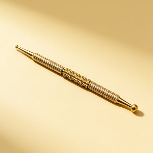 two way brass jimmy acupressure tool on a plain background