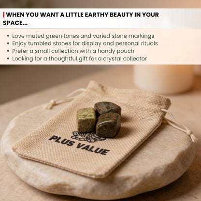 Scale measurement graphic showing 50 grams total weight and 15 mm to 25 mm individual tumbled stone sizes
