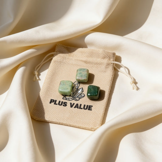 Natural Unakite 50 grams tumbled stones set arranged with rustic eco-friendly drawstring jute bag