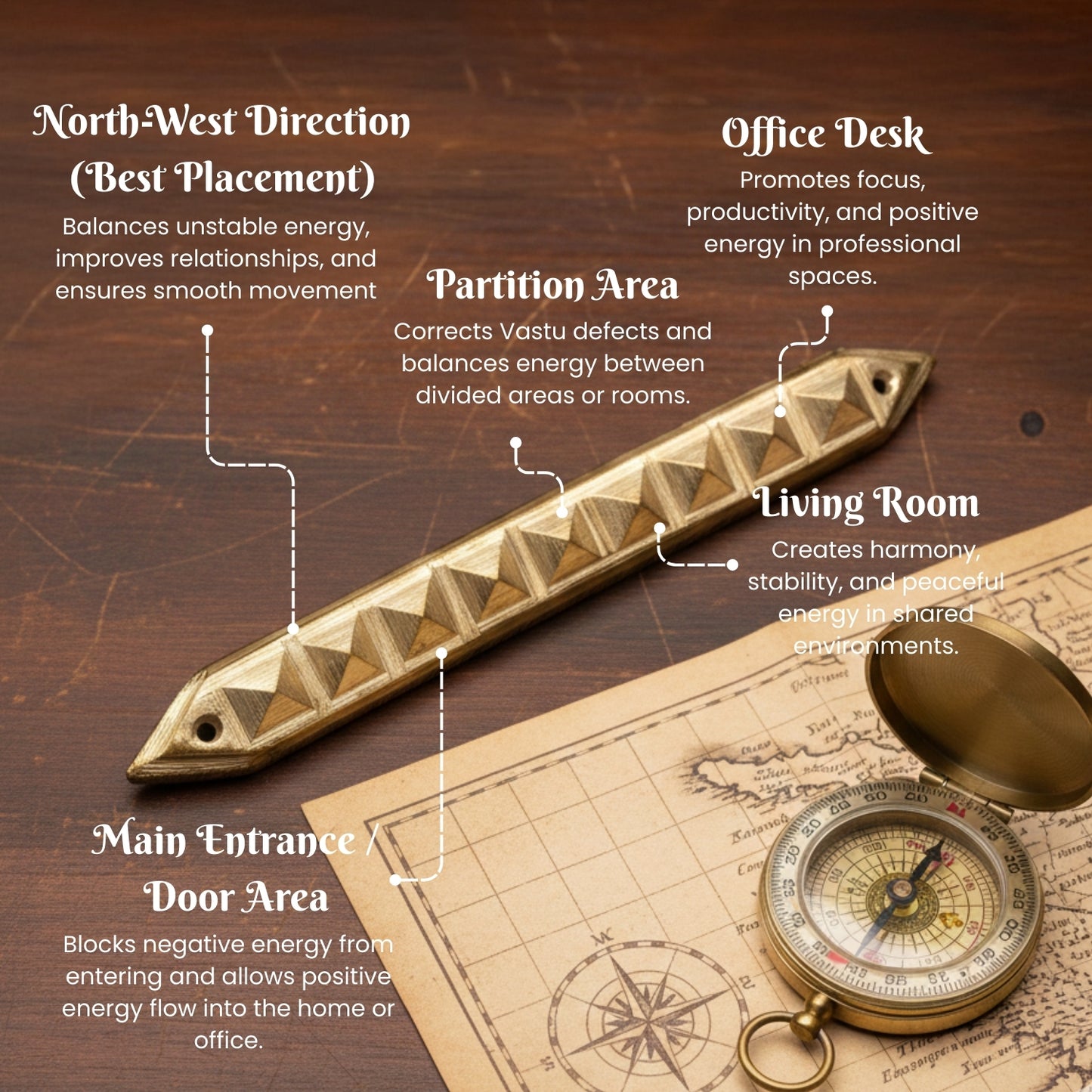 Vastu Brass Strip Pyramid Divider Virtual Partition Or Toilet at North - West - plusvalueindia