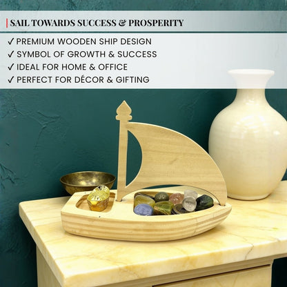 Vastu Feng Shui Ship With Ingot and Crystals for Abundance of Wealth - plusvalueindia