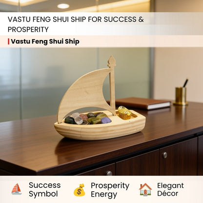 Vastu Feng Shui Ship With Ingot and Crystals for Abundance of Wealth - plusvalueindia