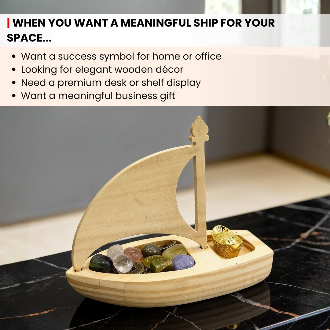 Vastu Feng Shui Ship With Ingot and Crystals for Abundance of Wealth - plusvalueindia