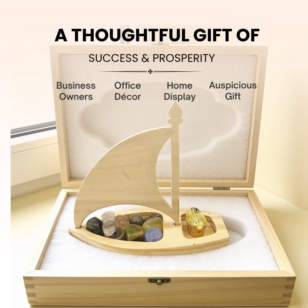 Vastu Feng Shui Ship With Ingot and Crystals for Abundance of Wealth - plusvalueindia