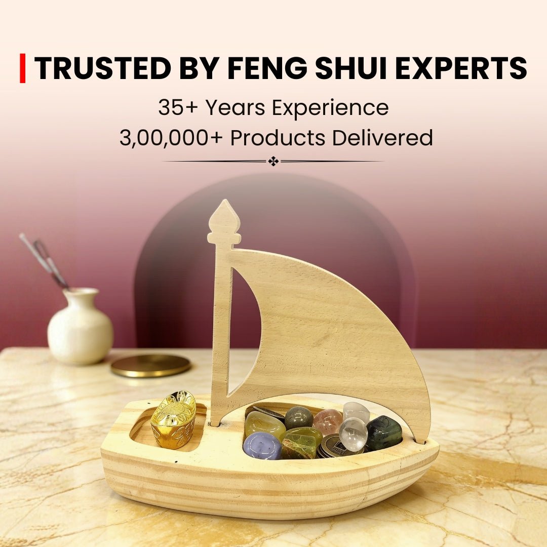Vastu Feng Shui Ship With Ingot and Crystals for Abundance of Wealth - plusvalueindia
