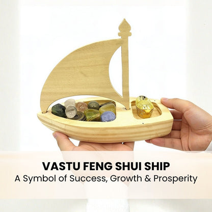 Vastu Feng Shui Ship With Ingot and Crystals for Abundance of Wealth - plusvalueindia