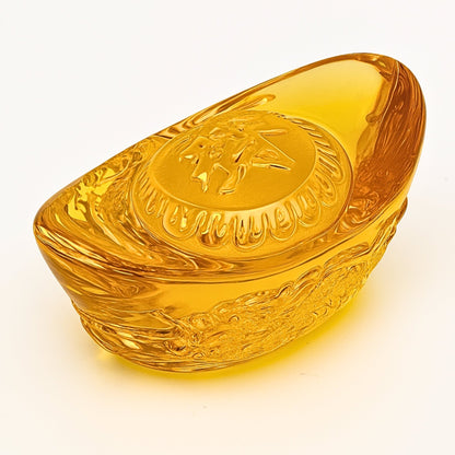 Feng Shui Yellow Crystal Ingot for Wealth & Good Luck | Chinese Yuan Bao Money Showpiece | Cute Golden Prosperity Figurine for Home Decor, Office Desk & Cash Drawer Gift - plusvalueindia