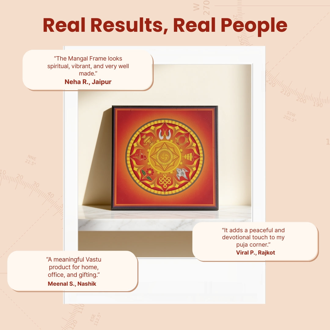 close-up of eight auspicious symbols on the vastu mangal frame