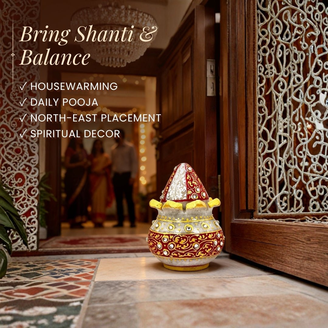 Vastu Mangal Kalasha – Marble Pot with Marble Nariyal – Ideal for Housewarming, Gifting, and Pooja Essentials - plusvalueindia
