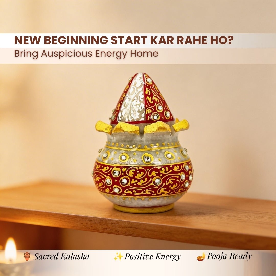 Vastu Mangal Kalasha – Marble Pot with Marble Nariyal – Ideal for Housewarming, Gifting, and Pooja Essentials - plusvalueindia