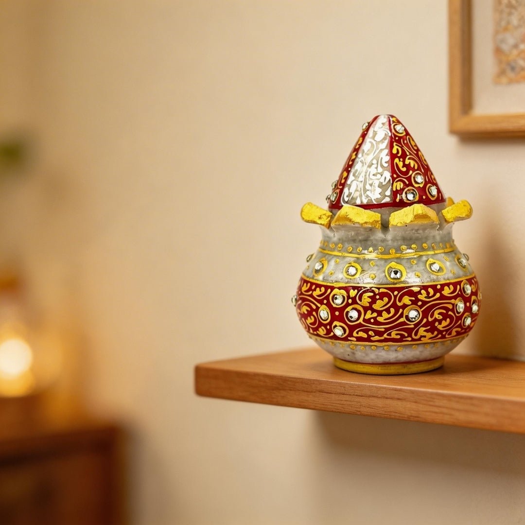 Vastu Mangal Kalasha – Marble Pot with Marble Nariyal – Ideal for Housewarming, Gifting, and Pooja Essentials - plusvalueindia