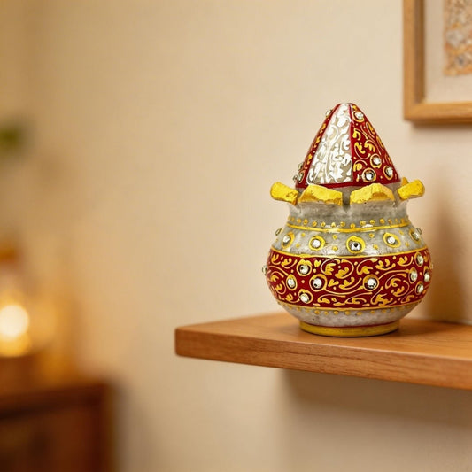 Vastu Mangal Kalasha – Marble Pot with Marble Nariyal – Ideal for Housewarming, Gifting, and Pooja Essentials - plusvalueindia