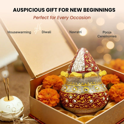 Vastu Mangal Kalasha – Marble Pot with Marble Nariyal – Ideal for Housewarming, Gifting, and Pooja Essentials - plusvalueindia