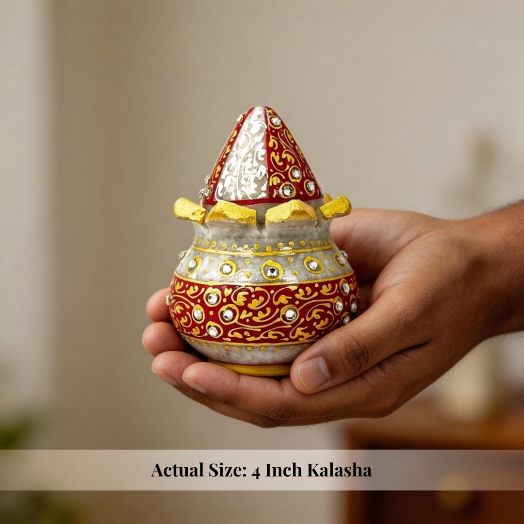 Vastu Mangal Kalasha – Marble Pot with Marble Nariyal – Ideal for Housewarming, Gifting, and Pooja Essentials - plusvalueindia