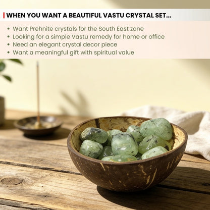natural coconut bowl texture beneath the prehnite crystals