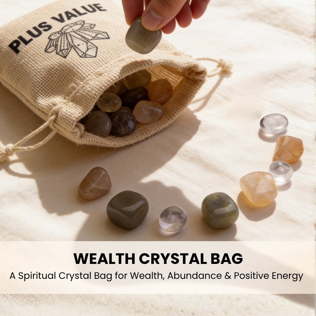 nine crystals, jute bag, purification salt and usage guide displayed together