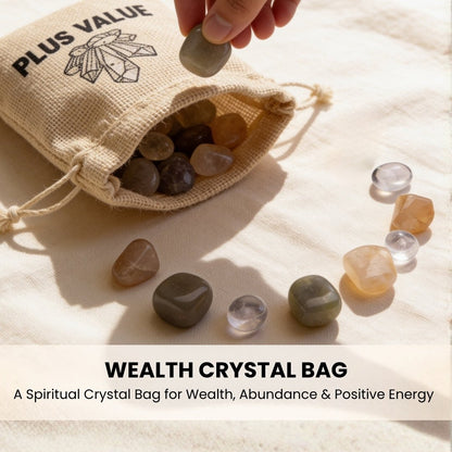 nine crystals, jute bag, purification salt and usage guide displayed together