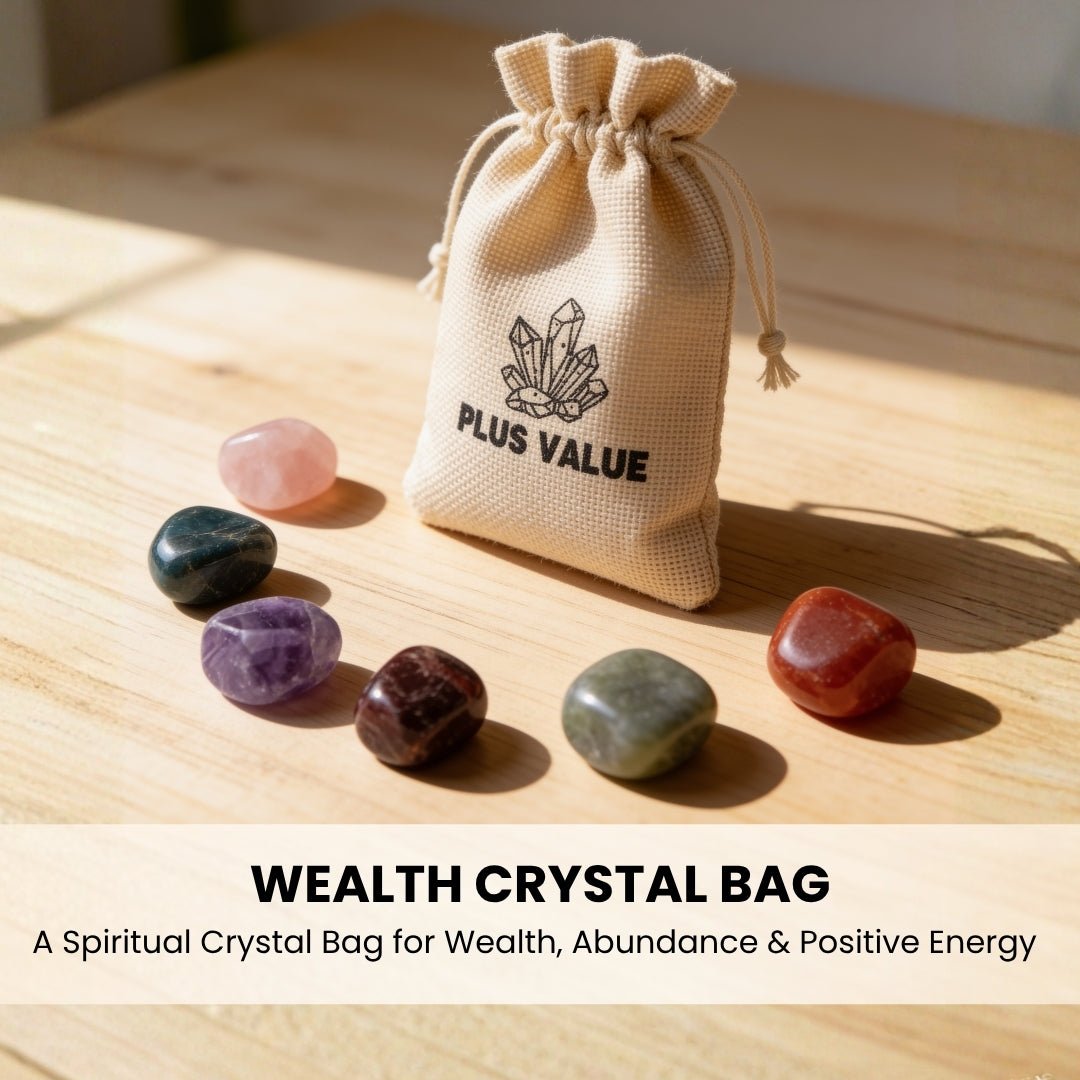six natural stones arranged beside the eco-friendly jute drawstring pouch