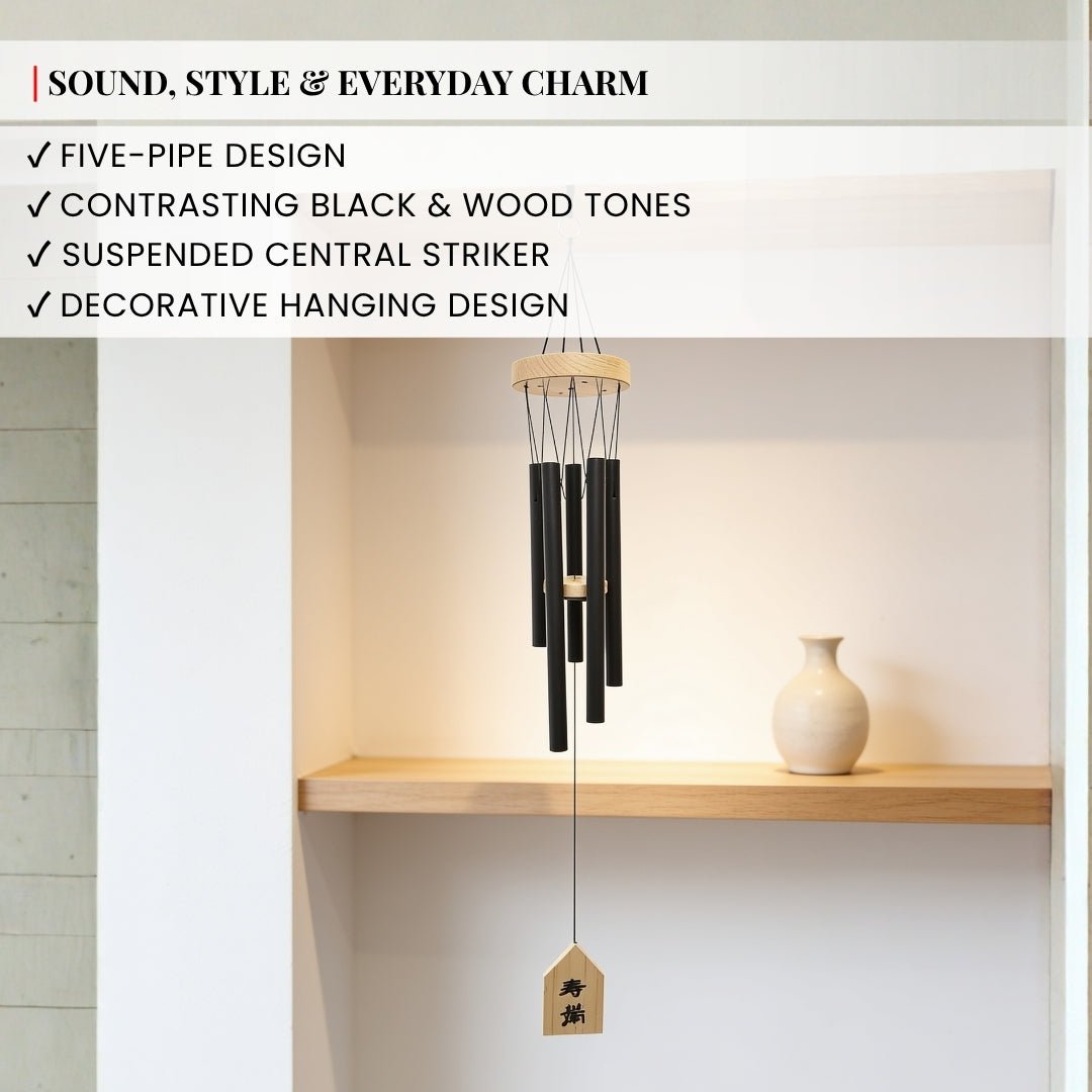 Sturdy wooden clapper and decorative hanging wind sail attached with durable weather-resistant suspension cords