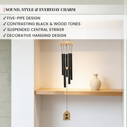 Sturdy wooden clapper and decorative hanging wind sail attached with durable weather-resistant suspension cords