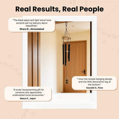 Model 401 5-pipe metal wind chime arranged securely inside branded presentation box with anti-tangle wrapping
