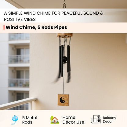 Feng Shui Metal Wind Chime, 5 Rods/Pipes, 30 inch (76cm), Black