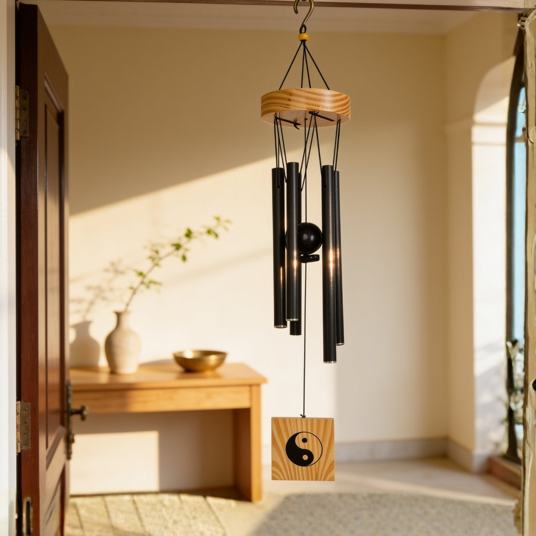 Feng Shui Metal Wind Chime, 5 Rods/Pipes, 30 inch (76cm), Black
