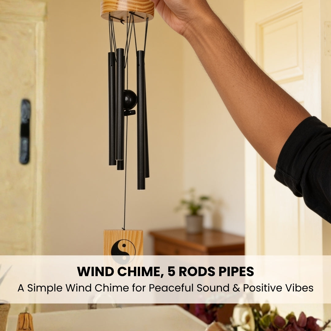 Feng Shui Metal Wind Chime, 5 Rods/Pipes, 30 inch (76cm), Black