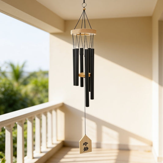Classic 6-pipe metallic wind chime Model 402-K suspended from top hanging ring and circular canopy