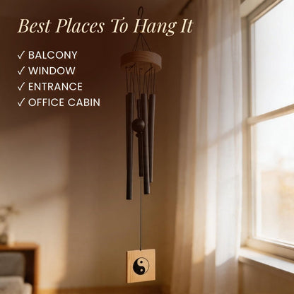 Feng Shui Metal Wind Chime, 6 Rods/Pipes, 30 inch (76cm), Black - plusvalueindia