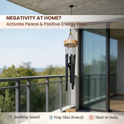 Feng Shui Metal Wind Chime, 6 Rods/Pipes, 30 inch (76cm), Black - plusvalueindia