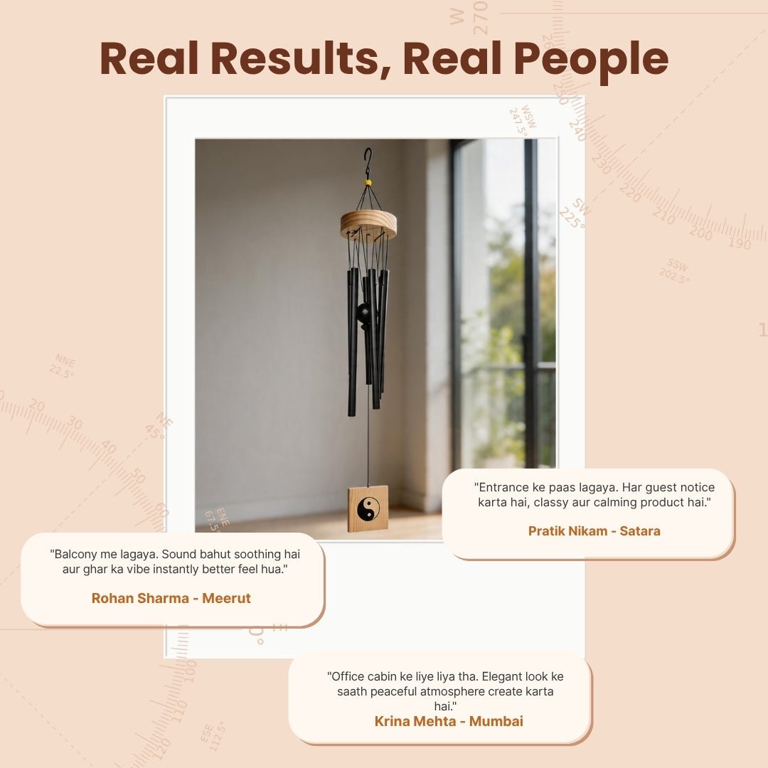 Feng Shui Metal Wind Chime, 6 Rods/Pipes, 30 inch (76cm), Black - plusvalueindia
