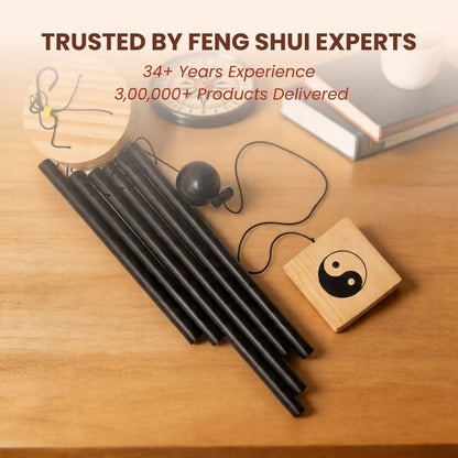 Feng Shui Metal Wind Chime, 6 Rods/Pipes, 30 inch (76cm), Black - plusvalueindia