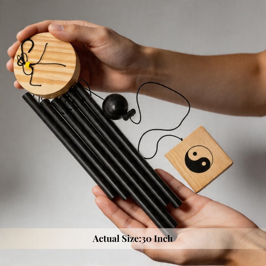 Feng Shui Metal Wind Chime, 6 Rods/Pipes, 30 inch (76cm), Black - plusvalueindia