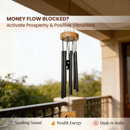 Feng Shui Metal Wind Chime, 7 Rods/Pipes, 29.5 inch (75cm), Black - plusvalueindia