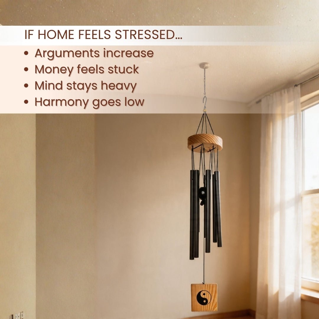 Feng Shui Metal Wind Chime, 7 Rods/Pipes, 29.5 inch (75cm), Black - plusvalueindia