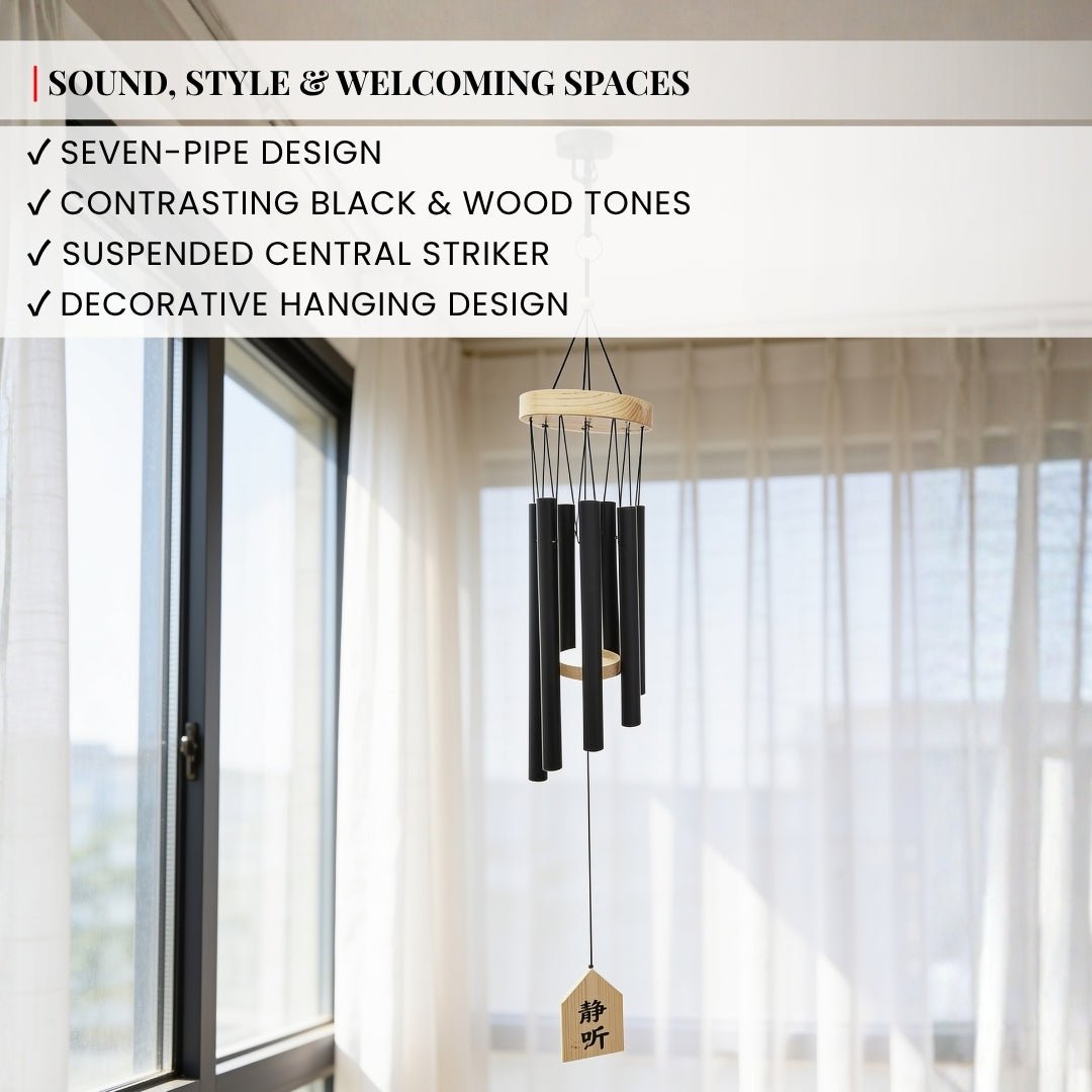 Centered solid clapper striker and hanging wind pendant strung with heavy-duty weather-resistant nylon cords