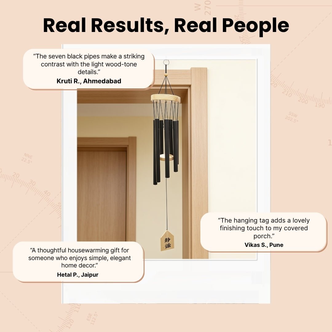 Model 203 7-pipe metal wind chime arranged securely inside a protective gift box with anti-tangle inserts