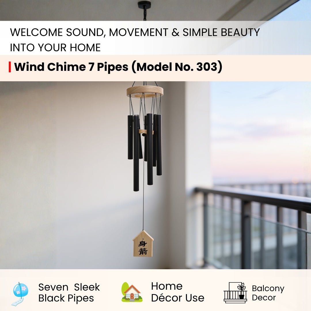 Close-up of 7 tuned metallic chime pipes displaying smooth electroplated finish, protective weather-resistant coat, and beveled tube rims