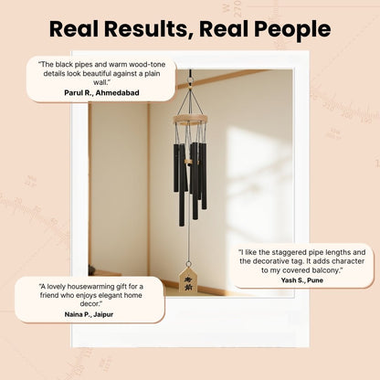 Model 303 7-pipe metal wind chime arranged neatly inside durable gift packaging box with anti-tangle wrapping