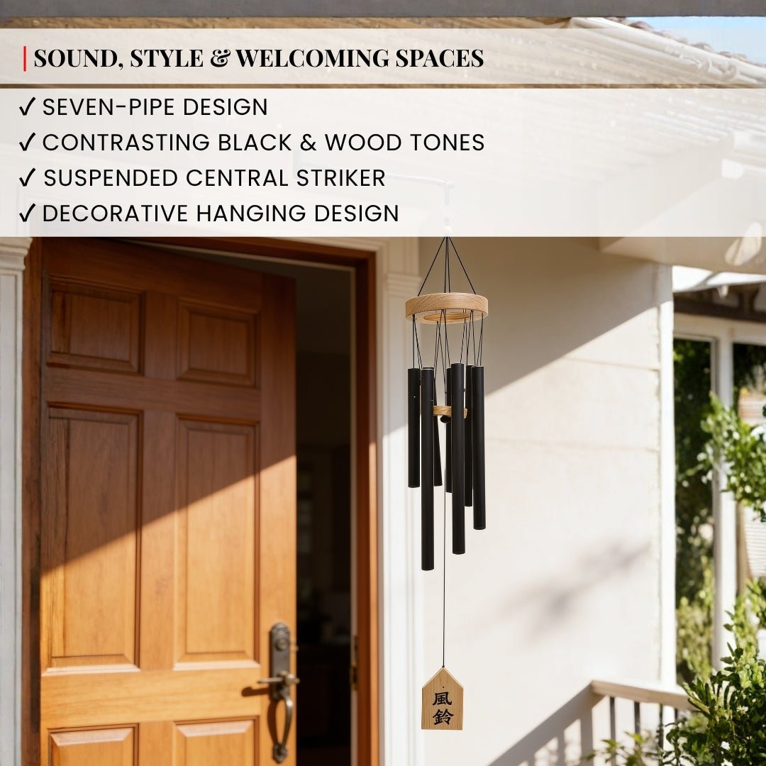 Centered solid clapper striker and aerodynamic hanging wind sail strung with heavy-duty weather-resistant nylon cords