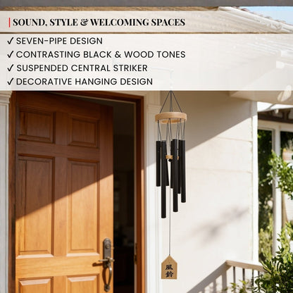 Centered solid clapper striker and aerodynamic hanging wind sail strung with heavy-duty weather-resistant nylon cords