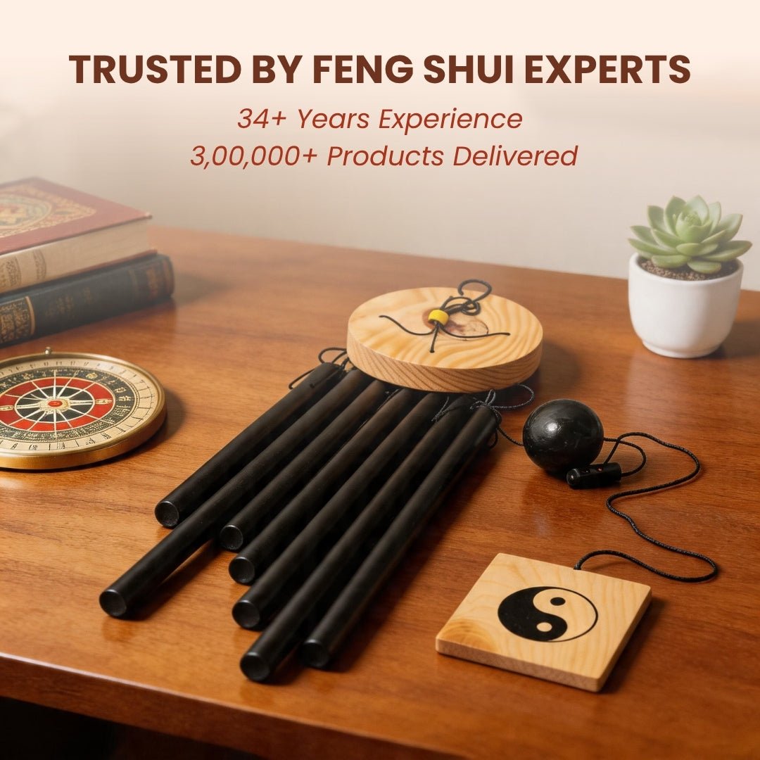 Feng Shui Metal Wind Chime, 7 Rods/Pipes, 29.5 inch (75cm), Black - plusvalueindia